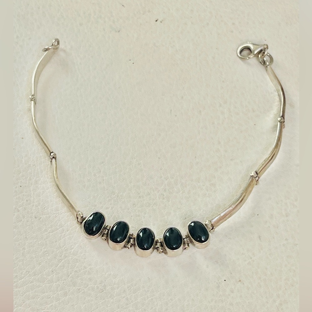 VTG Southwest Black Onyx 925 Sterling Silver Bracelet Cabochon Sz 7